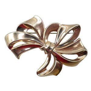 SB Sterling Silver Statement Repousse Vermeil Large Bow Brooch Pin, Signed N206